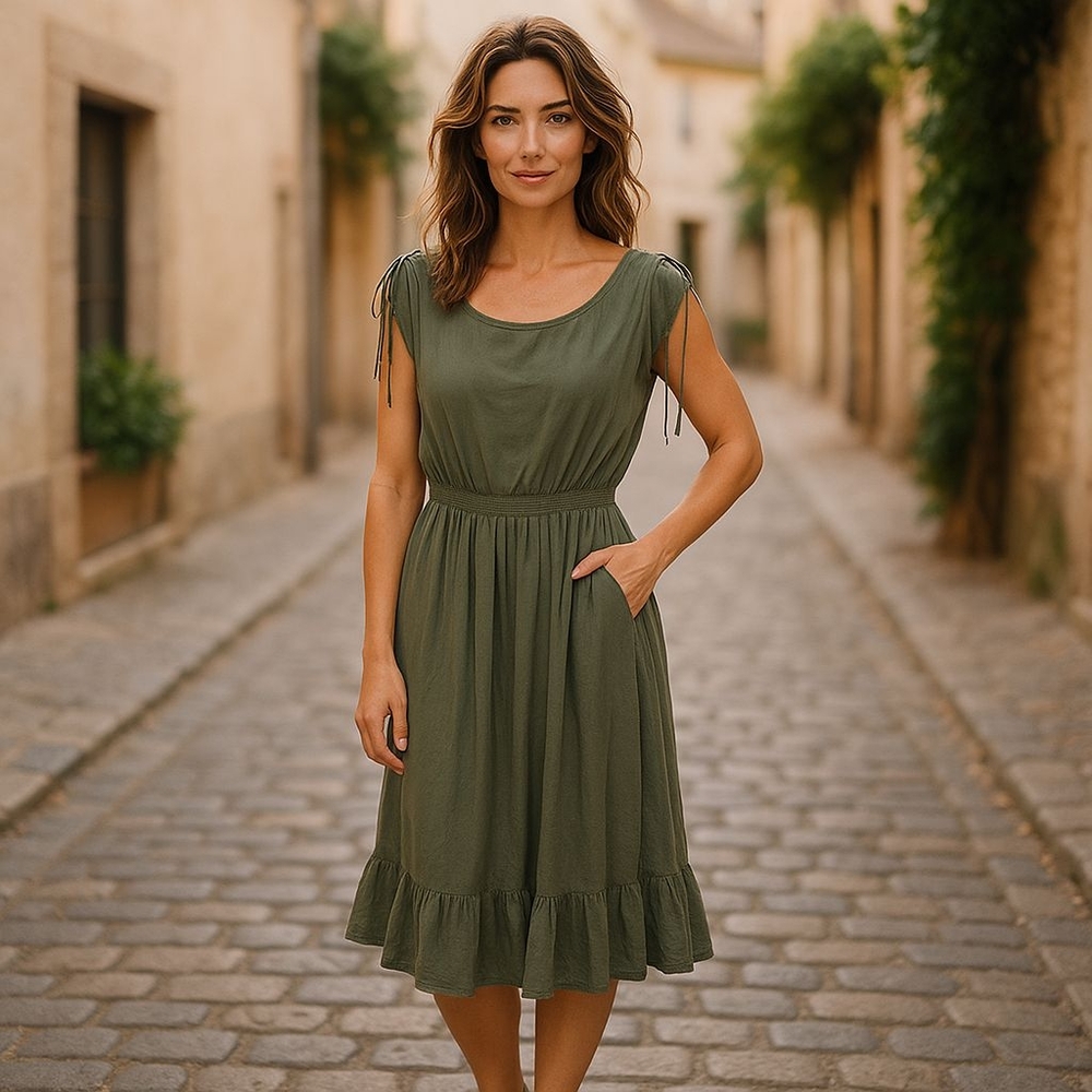 MIA Green Ruffled Smocked Sundress